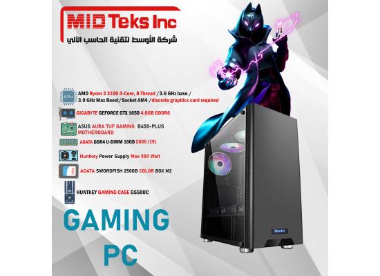 Gaming Desktop (MID-50),AMD Ryzen 3 3100,DDR4 /16GB ,SSD 250GB,GTX 1650,Asus MB B450M,PWR SUPPLY 550 WATT,HUNTKEY GAMING CASE GS500C